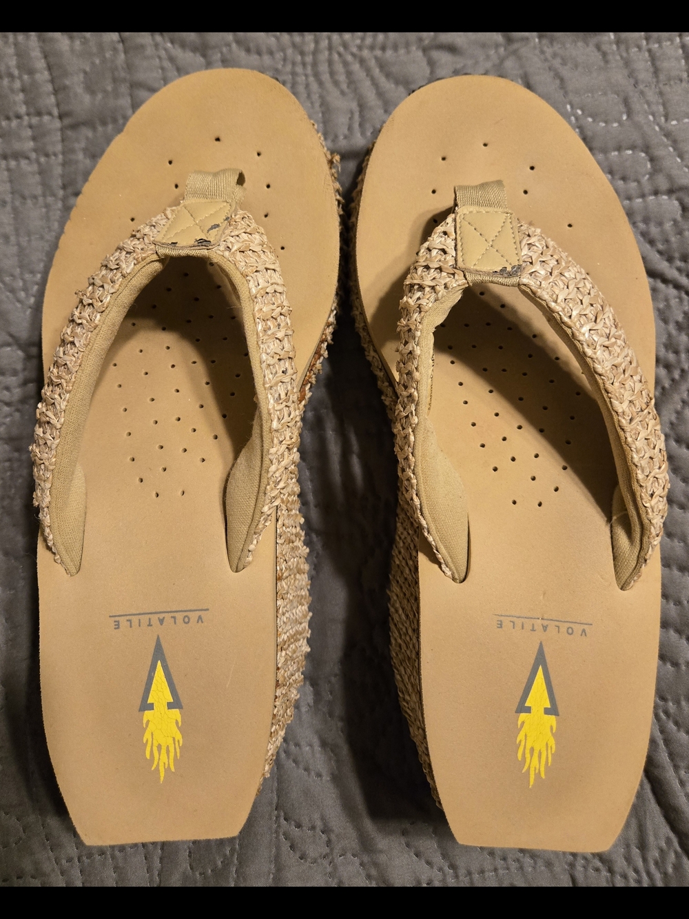 Volatile Woven Platform Flip Flops - Tan Size L